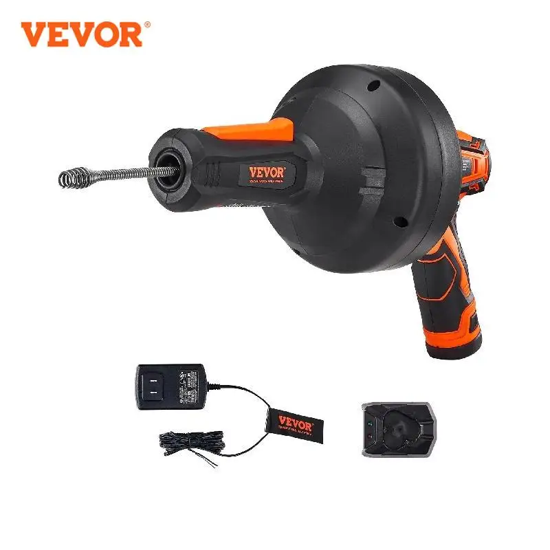 

VEVOR 12V Electric Drain Auger 25FT Cordless Plumbing Snake Auto Feed Pipeline Snake Drain Clog Remover 2.0Ah Battery Charger