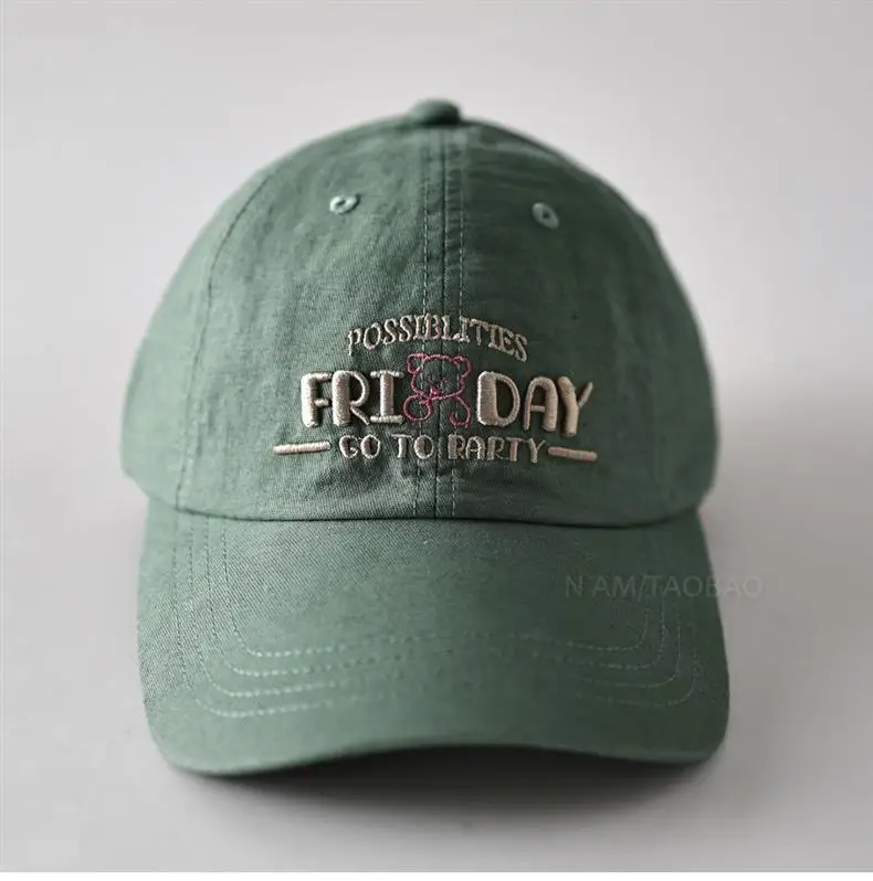 Washed Cotton unisex Baseball Cap with Friday go to Party Embroidery for Daily Wear cotton soft crown dad hats for women and men