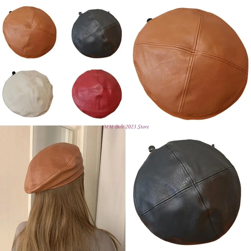 

49ME French Painters Hat Leather Solid Color Newsboy Hat Retro Painter Hat ​Simple Octagonal Hat Leisure All Seasons