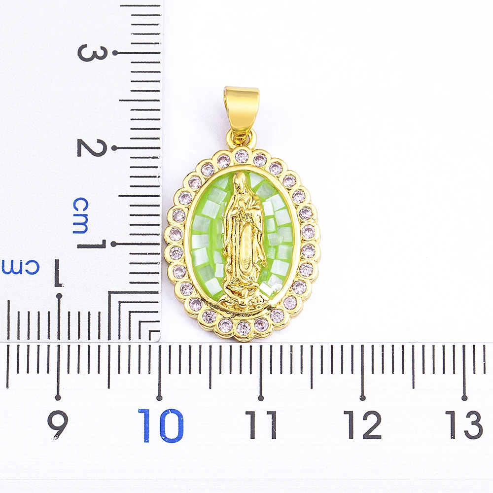 Nidin Top Quality Geometric Virgin Mary 4 Colors Shell Rhinestone Pendant Zircon Necklace Unisex Religious Jewelry Retro Gift