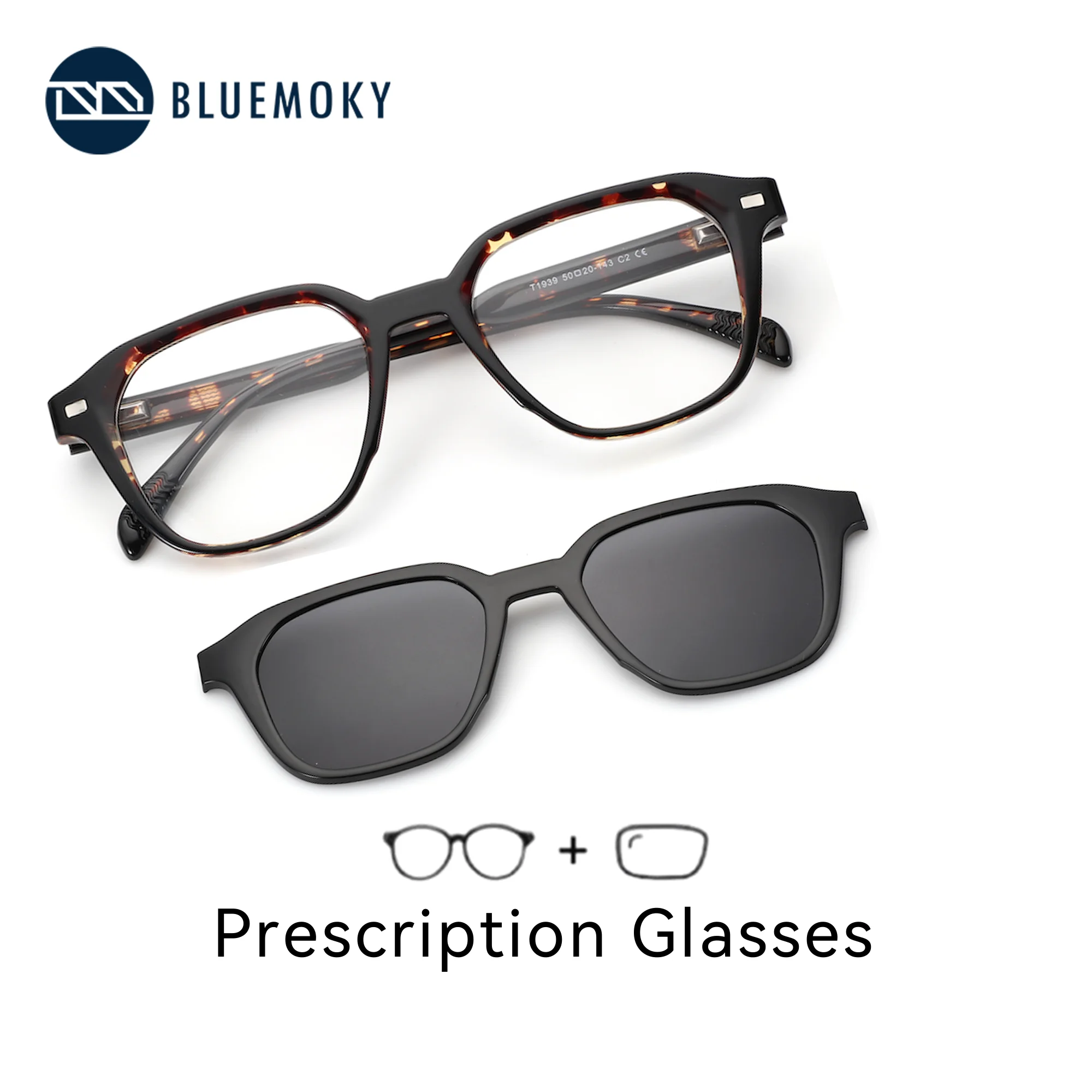 

BLUEMOKY Ultra Light weight Prescription Glasses Magnetic Clip-on Myopia Polarized Sunglasses UV400 Protection For Men