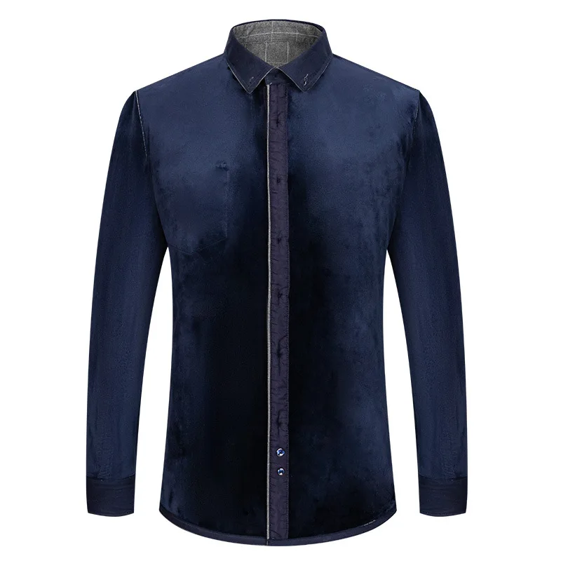 plus Size Men's Pure Cotton Plaid Shirt Ultra-Thick Super Soft Fleece Lined Brushed Business Casual Slim Fit Shirt Warmth Shirt