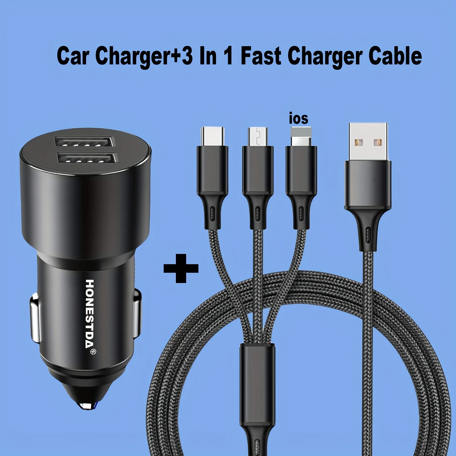 3 In 1 Fast Charger Cable, Multi Charging Cord USB Cable Adapter with For Apple Charging/Type C/Micro USB/Tablets...ect.