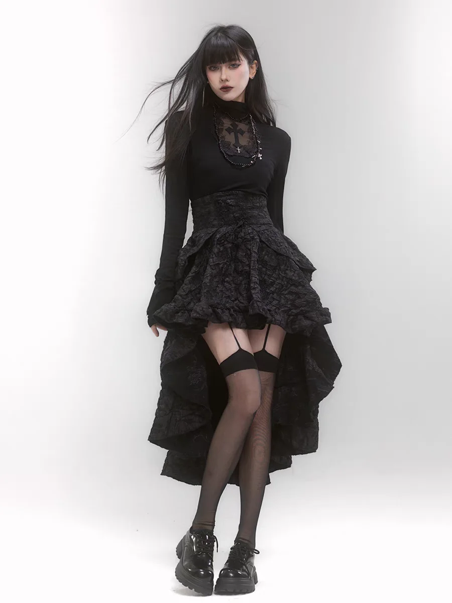 Abigoth k Asymmetrischer Sa-Brautjungfernrock mit hoher Taille, Gothic-SLE-Damenrock für Cosplay Ocns, Polyester, gestrickt