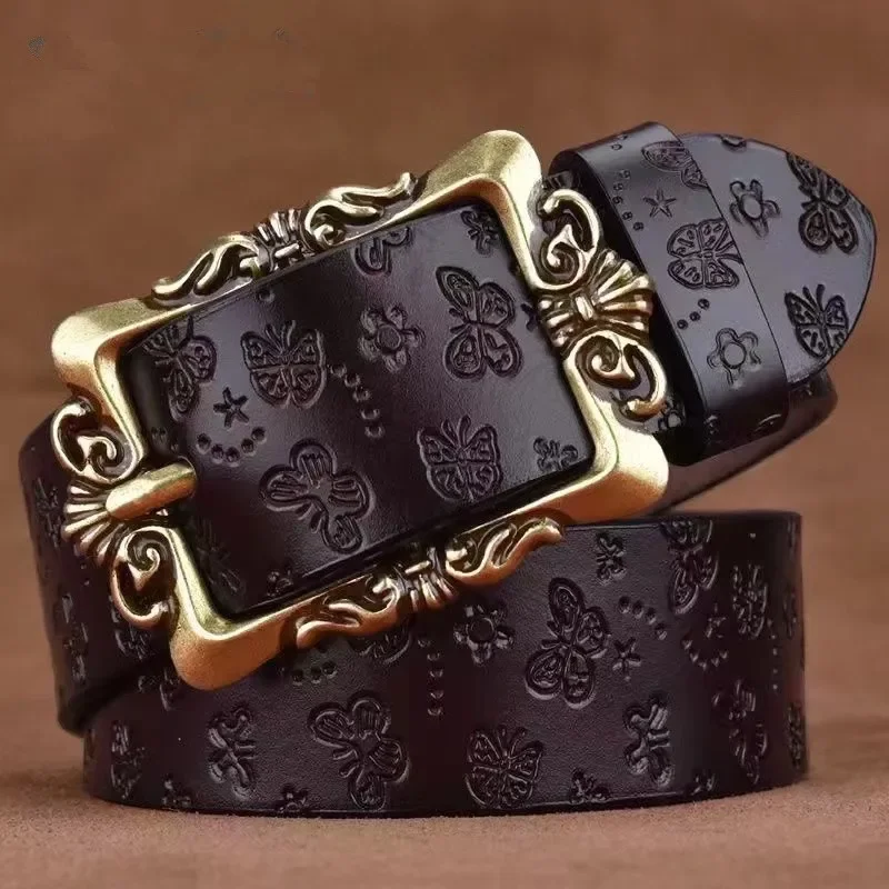 

Женские ремни из натуральной кожи, ремень из воловьей кожи, женский широкий ретро-модный корейский универсальный декоративный джинсовый ремень для женщин