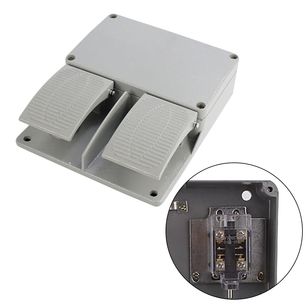 YDT1-16 Foot Switch 10A Aluminum Alloy Case Gray Double Pedal Switch Double Pedal Foot Switch Self-reset Non-slip Design