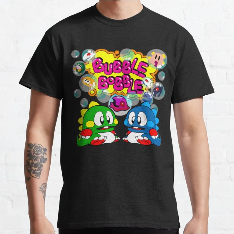 

80s Vintage Kawaii dinosaur Japan Arcade game Bubble Bobble Retro Cute Dragon graphic t shirts large size S-6xl tops