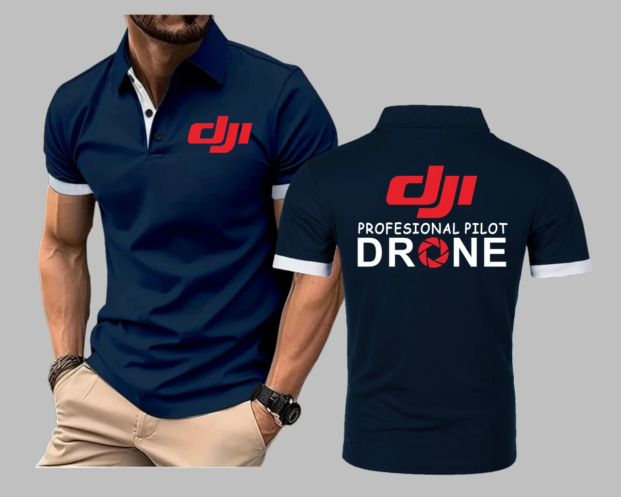 Dji profissional piloto drone verão dos homens camisas polo de manga curta respirável camisas polo para homens básico negócios cor sólida topo