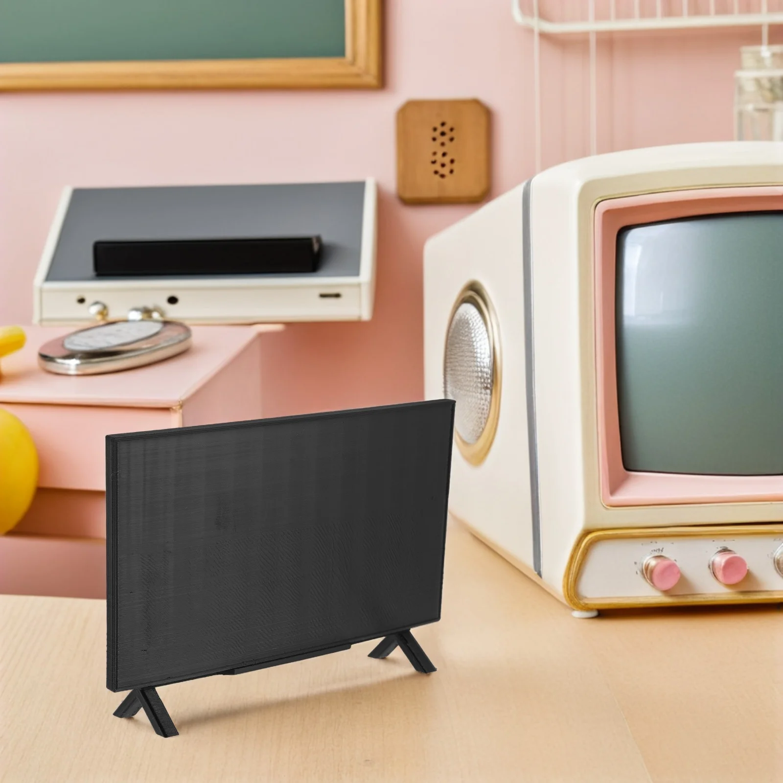 2Sets Miniature Dollhouse 1:6 Scale Realistic Retro Remote Control Scene Decoration Dollhouse Furniture Accessories