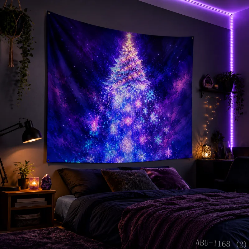 VIKAMA Neon Light Track Spiral Christmas Tree Elk Christmas Tapestry, HD Fabric, Dynamic Spiral Festive Room Decor