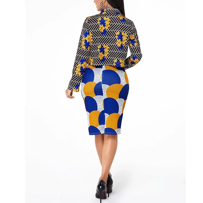 2 piece women set plus size 3XL dashiki print blazer top and hip skirt office Ankara African Sexy Slim women's outfits vestidos