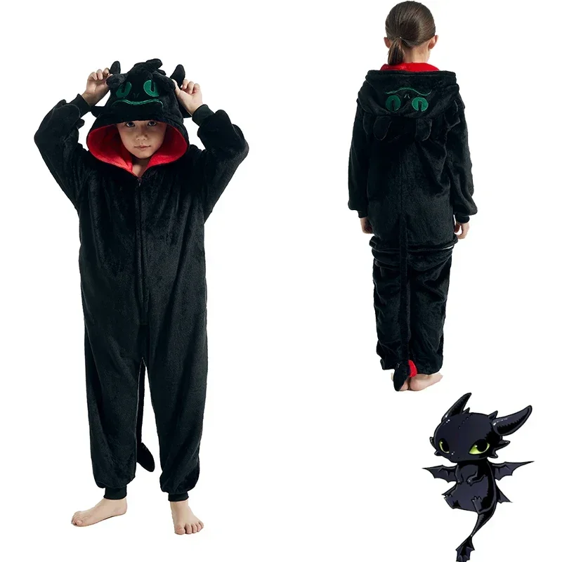 어린이 이빨없는 드래곤 Onesie Kigurumi 잠옷 코스프레 의상 할로윈 크리스마스 소년 소녀 전신 옷 Anime Homewear