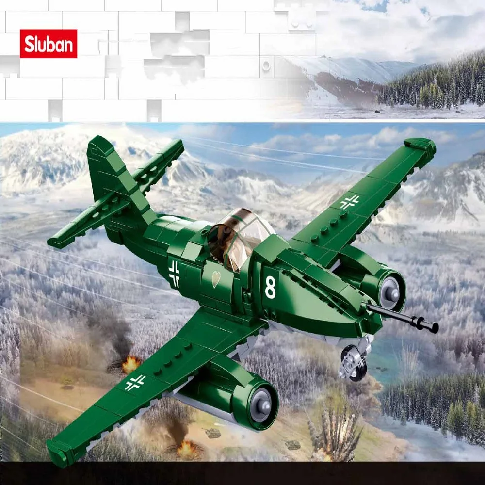 Sluban Building Block Toys World War 2 Military Combo Set B0977 ME-262 Jet Fighter 338PCS Bricks Compatbile With Leading Brands