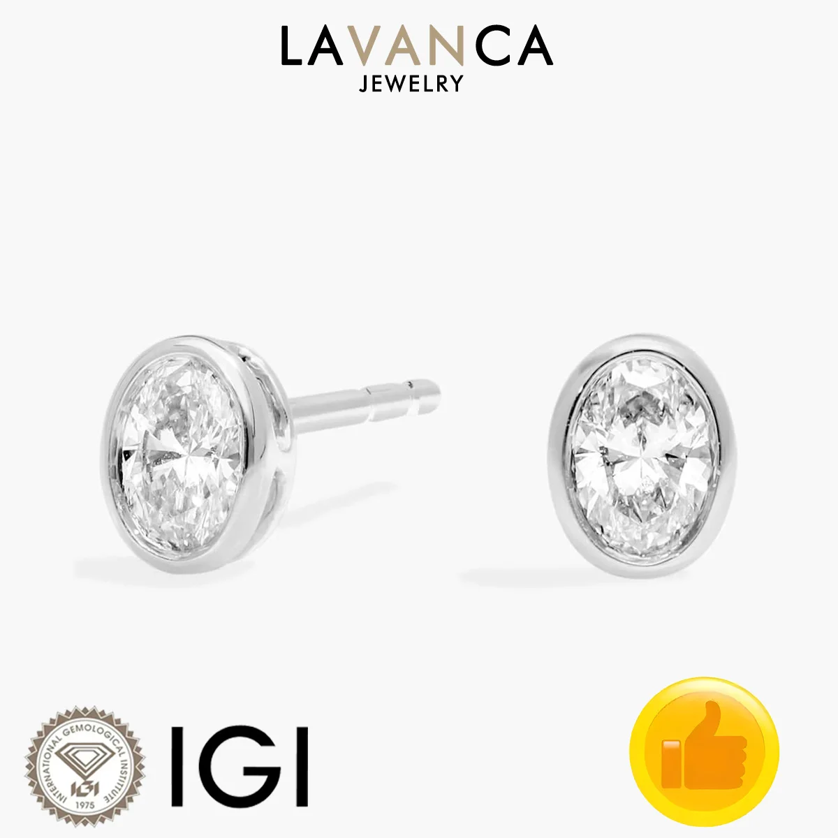 

Bezel Setting Style Lab Diamond Earrings IGI Certified Oval Cut Lab Created Diamond Earrings 9K/14K/18K Gold Solitaire Earrings