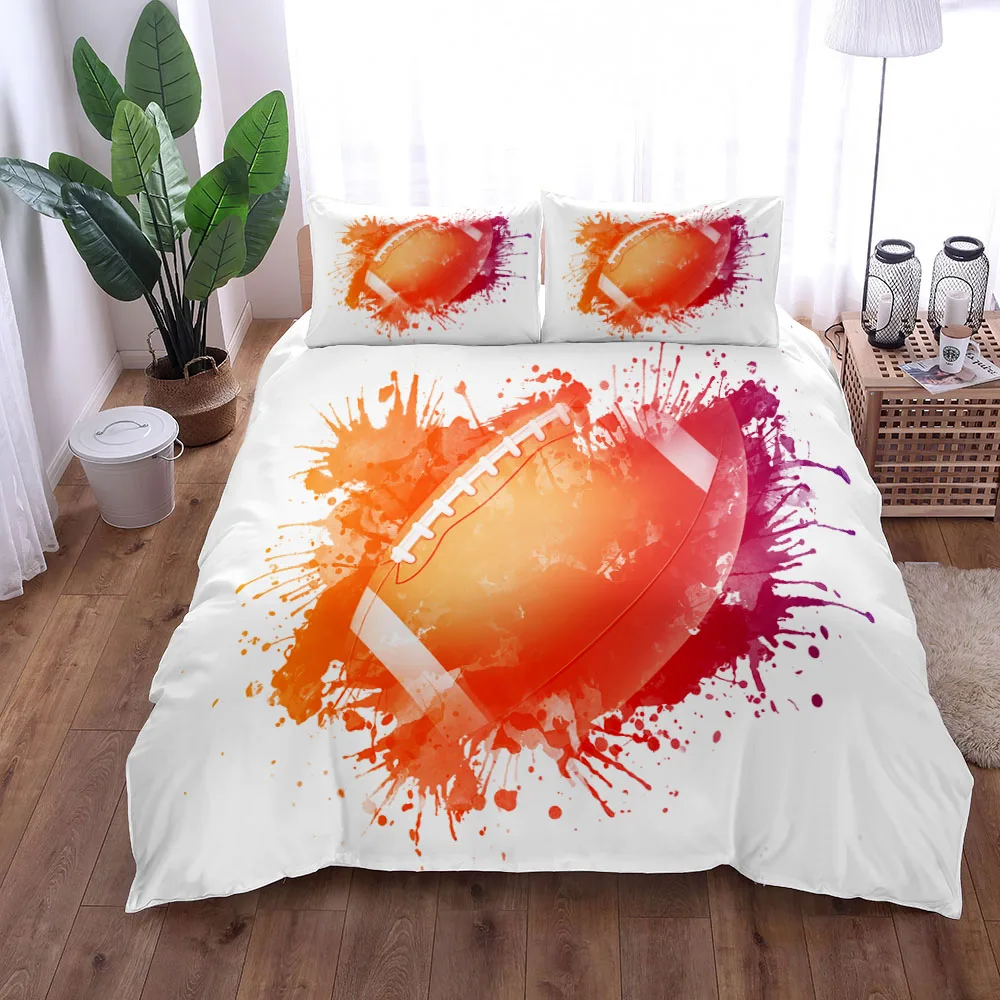 

Watercolor American Football Duvet Cover Set King Queen Double Full Twin Single Size Bed Linen Set