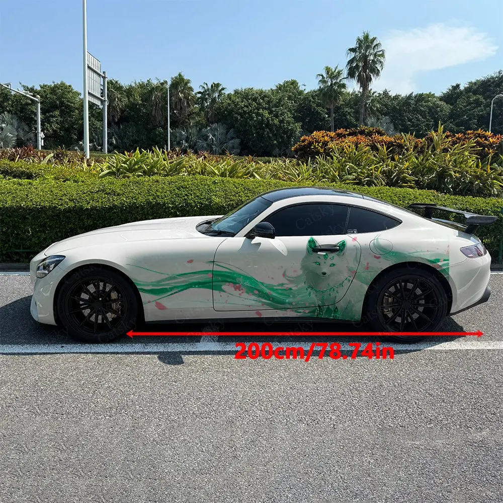 2pcs Jade Smoke Nine Tailed Fairy Fox Car Side Wraps, Self-Adhesive PVC Waterproof & Scratch-Resistant Stickers, Car Accessory