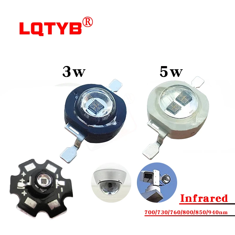 High-power Lumen 700/850/940nm infrared LED security monitoring IR lamp beads 3/5W infrared transmitter