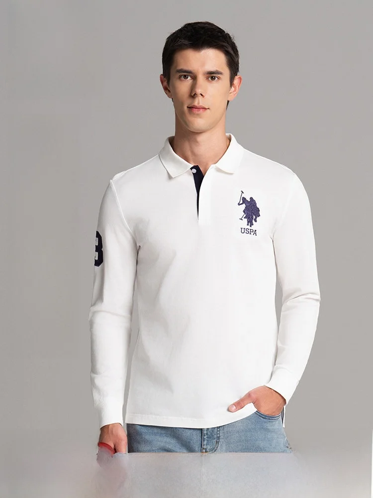 Camiseta de Manga Larga para Hombre USPA, 100% Algodón Puro, Estilo Americano Casual, Fácil de Cuidar, Versátil