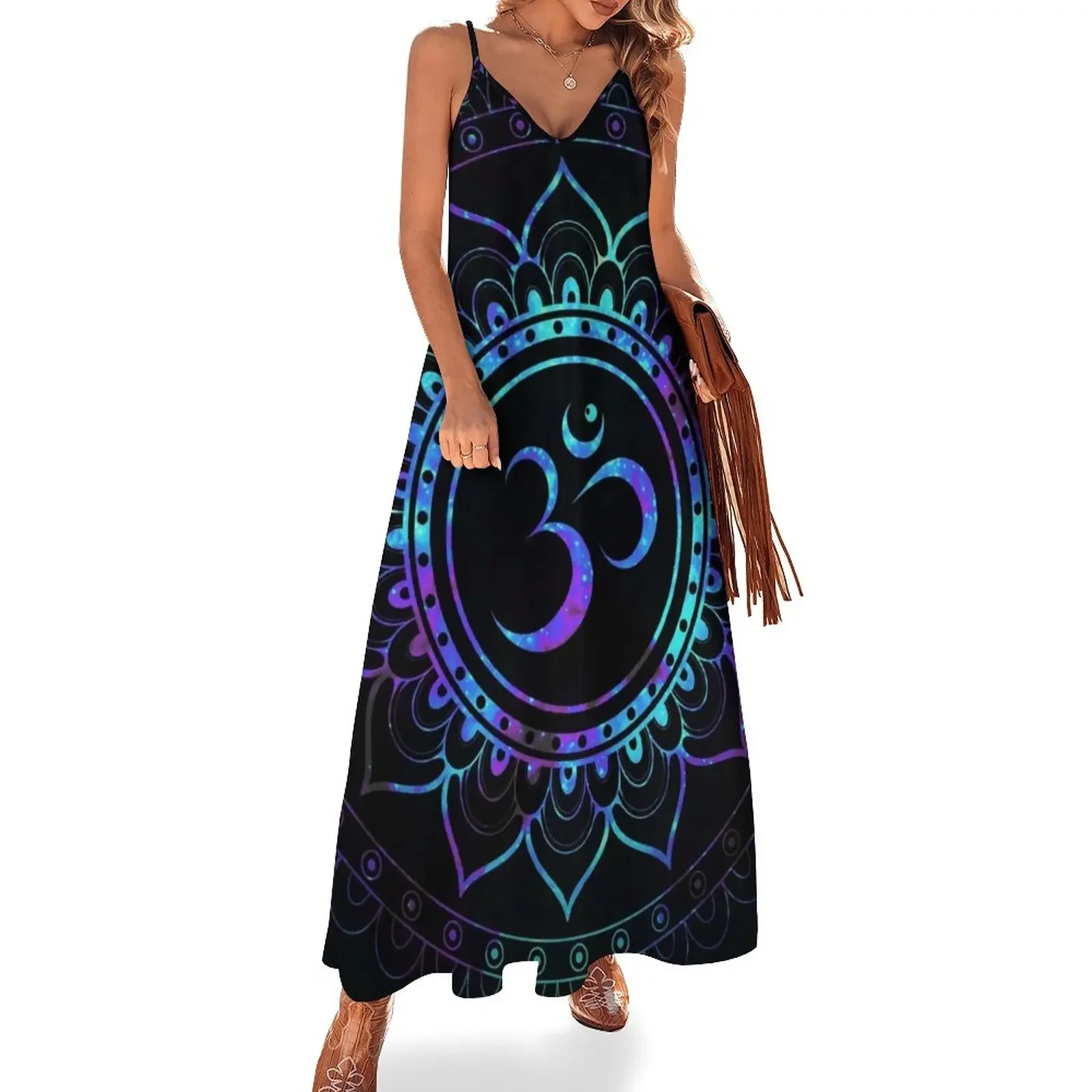 

Om Mandala: Purple Teal Blue Galaxy Sleeveless Dress women's fashion dresses women's evening dresses dresses korean style Dress