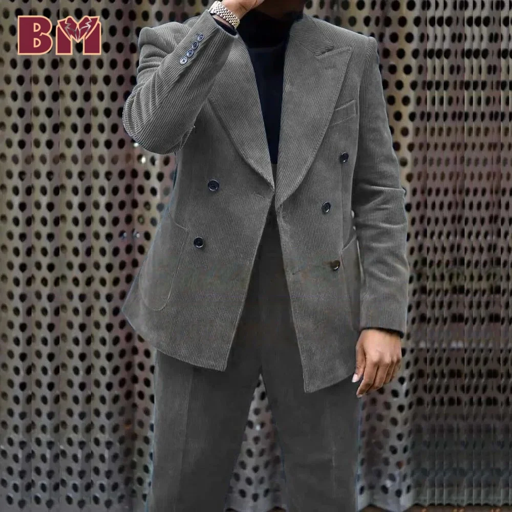 Radiant Velvet Double Breasted Men Suits - High-End Quality Fashion 2 PCS Jacket & Pants - Chic Groom 2025 Wedding Slim Fit Suit