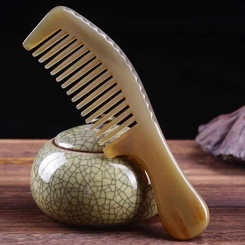 Handmade Natural Ox Horn Comb Anti Static Buffalo Combs Handle Professional Detangling Massage Fine Tooth Comb