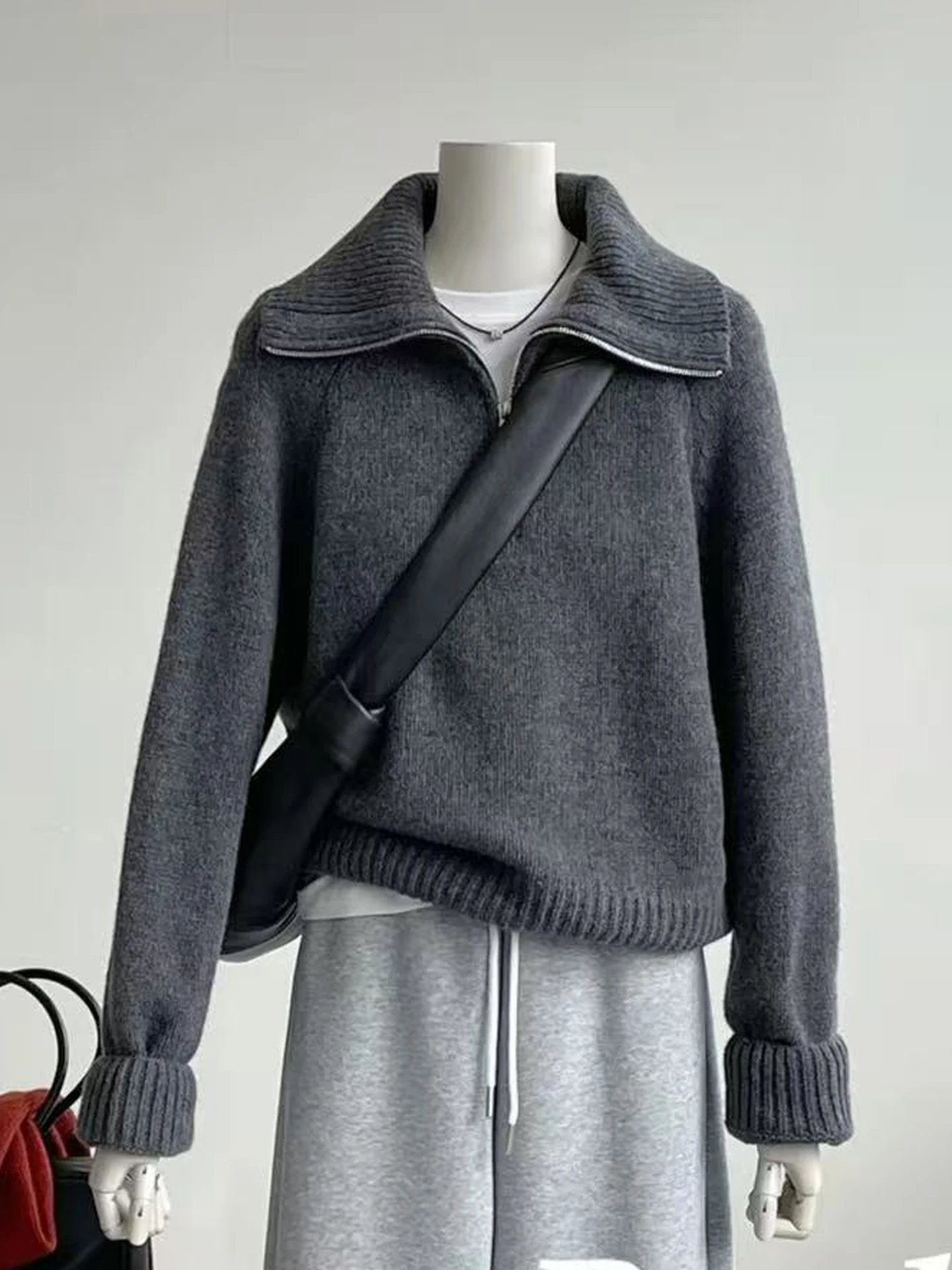 Winter Lapel 100% Pure Cashmere Sweater Women's High-End Thick Turtleneck Half Zipper Autumn and Winter Sweater