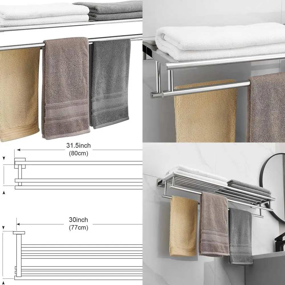 

Modern 32 Stainless Steel Double Towel Bar with Shower Shelf, Wall-Mounted Chrome Finish