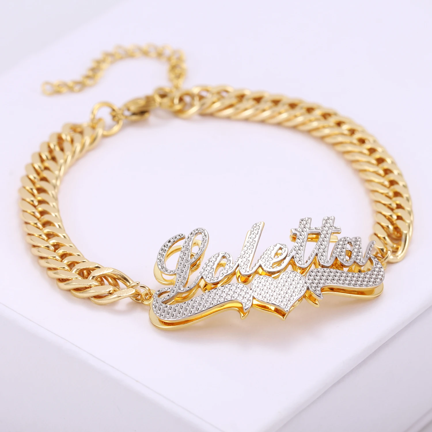 

High Color Customized Name Two Tone Bracelet Stainless Steel Cuban Chain Women's Bracelet Daily Jewelry Holiday Gift For Her