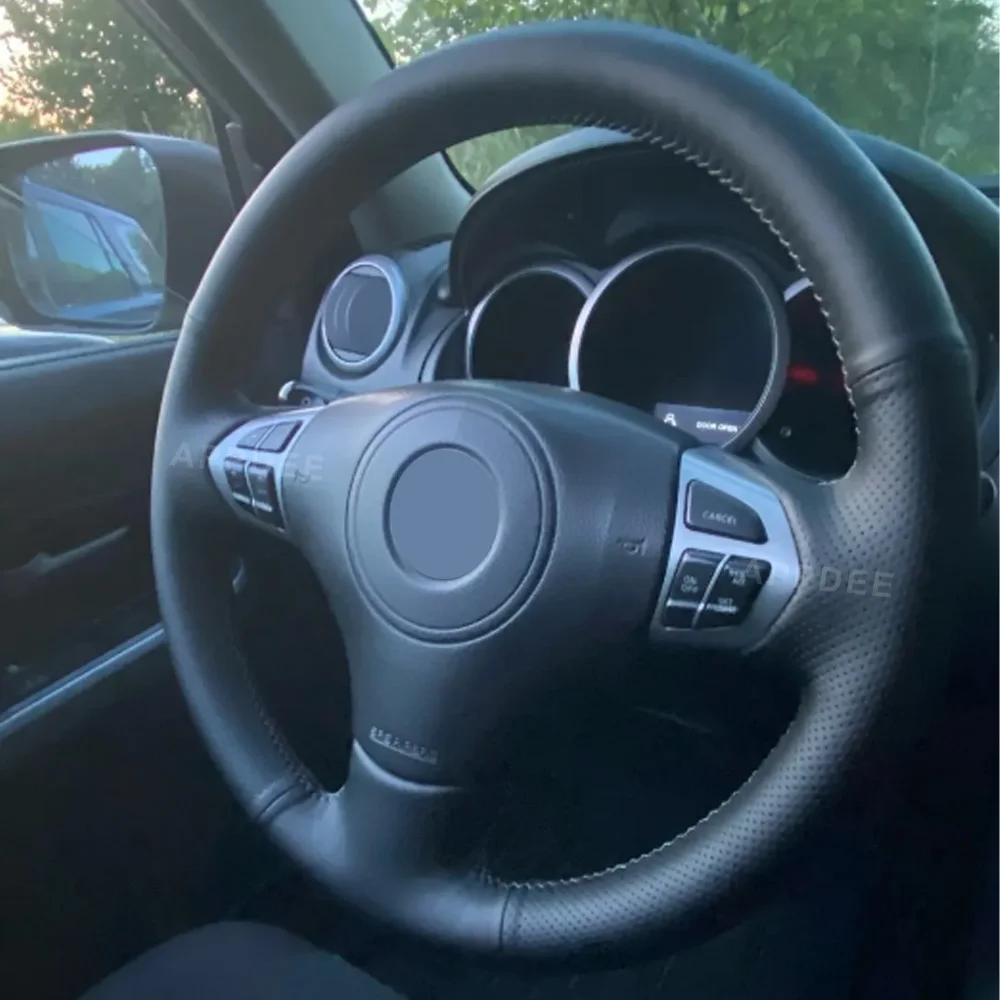 APPDEE Black Genuine Leather Car Steering Wheel Cover for Suzuki Grand Vitara 2007 2008 2009 2010 2011 2012 2013