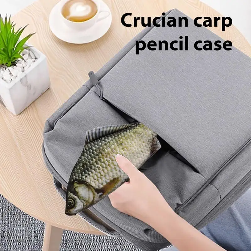 Imagem -05 - Kawaii Crucian Carpa Peixe Lápis Case Grande Capacidade de Armazenamento Organizador Bolsas Lápis Pouch Papelaria de Abastecimento Escolar