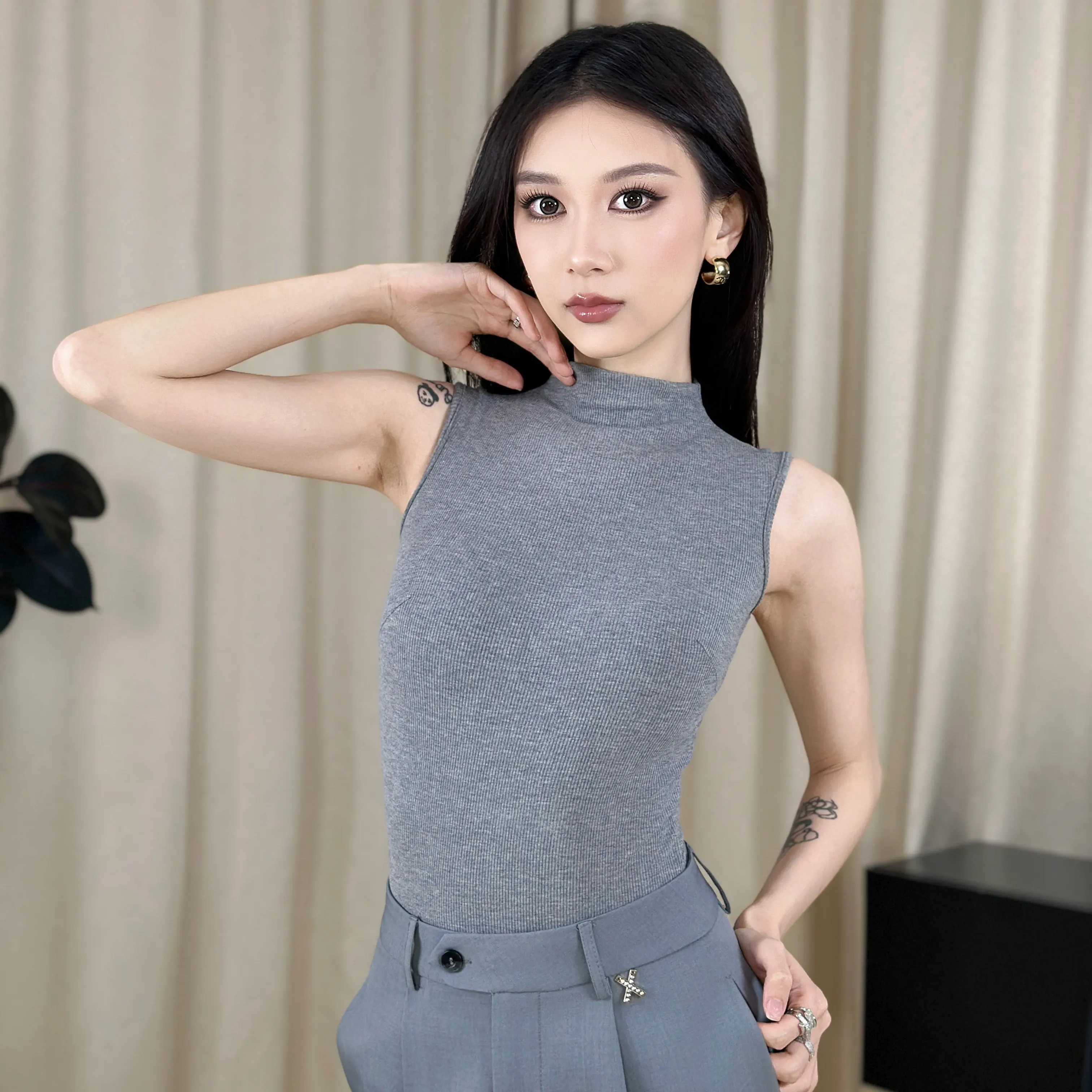 2026 New Latin Dance Tops For Women High Neck Sleeveless Tops Rumba Samba Chacha Adult Female Modern Dance Practice Wear XH1485