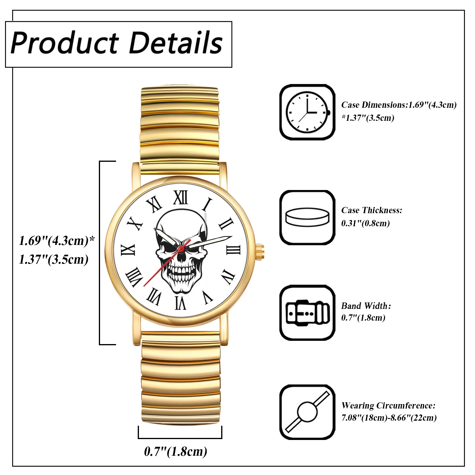 LANCARDO Halloween Skull Ultra thin analog quartz watch Roman numerals scale elastic retractable band unisex student watch