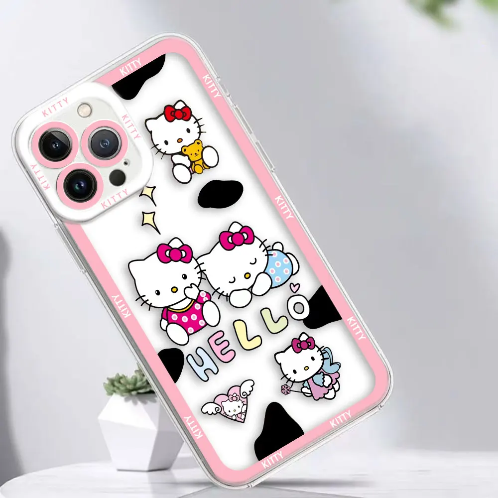 Cartoon Holle Kitty Cat Cover Angel Eyes Clear Phone Case For iPhone 15 14 12 13 11 16 8 7 SE Plus X XR XS Max Case Funda Shell