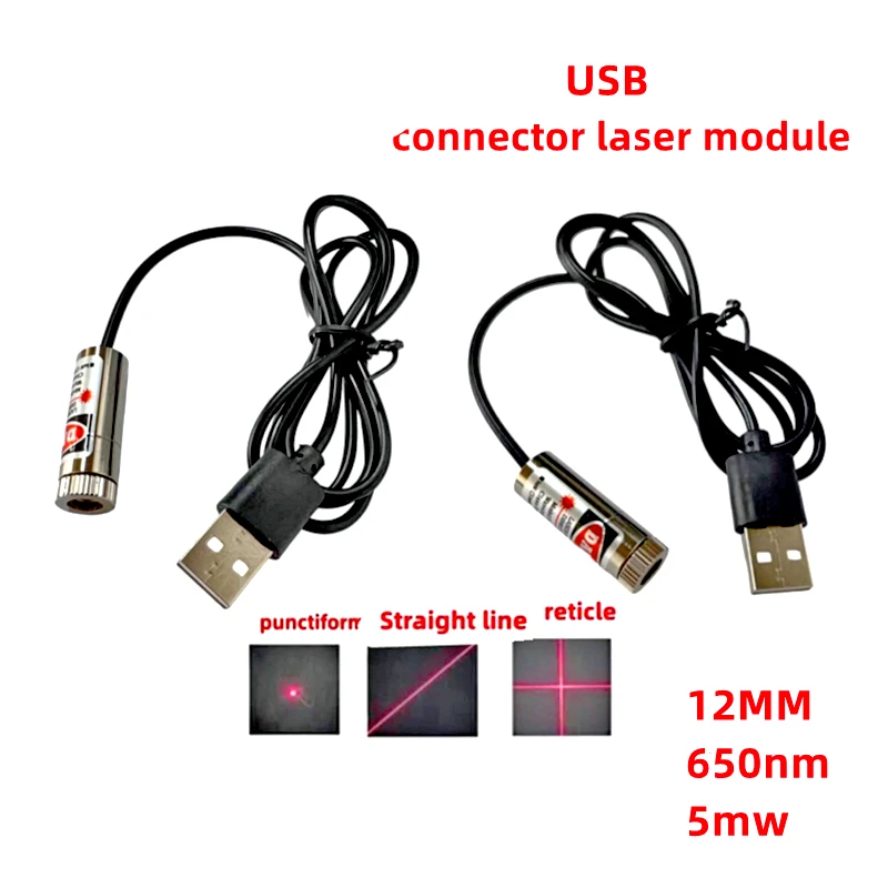 12mm 5mw regulowana ostrość czerwona dioda moduł lasera przemysłowego pozycjonowanie miedziana głowica z linią USB 650nm linia punktowa krzyż — zdjęcie produktu 2