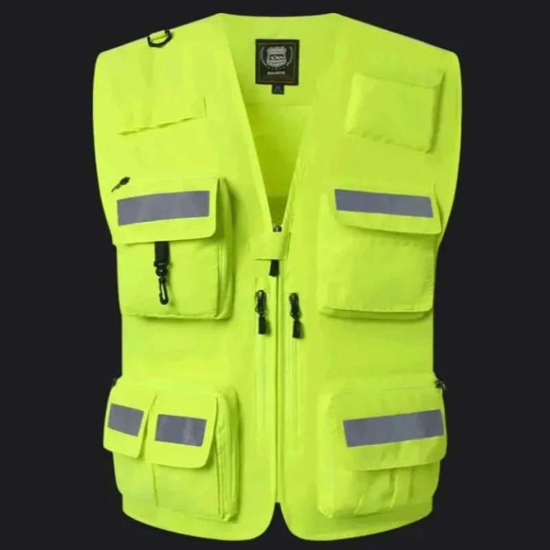 Gilet da pesca multi tasca riflettente personalizzato, abiti da lavoro personalizzati con logo stampato, gilet di sicurezza, gilet riflettente unisex