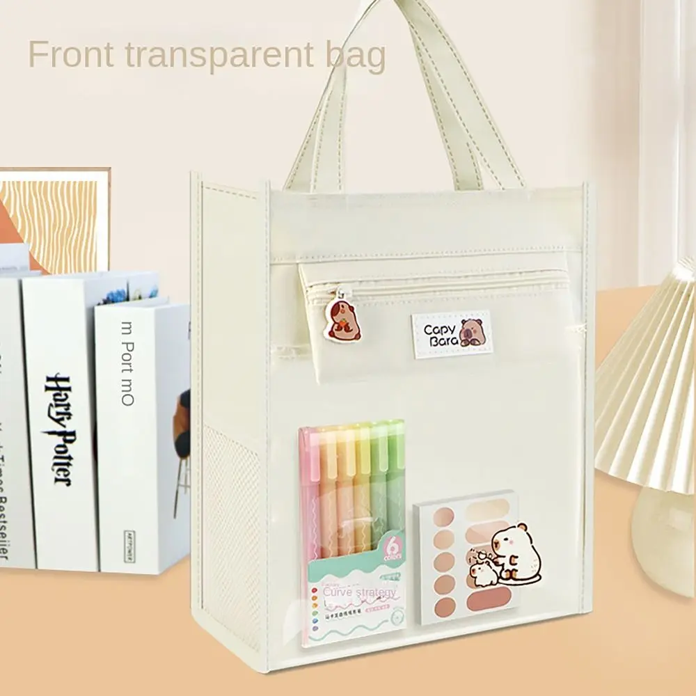 Side Mesh Pocket Tote School Bag Capybara Panda Large Capacity A4 File Bag Partition Storage with Pencil Bag Tutorial Bag