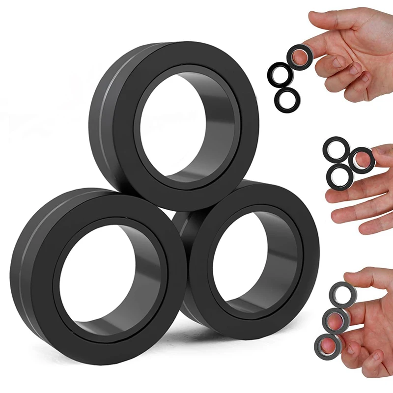 3PCS Schwarz Fingertip Magnetische Ringe Zappeln Spielzeug für Erwachsene Kinder Geschenk Fidget Spinner Ringe für Angst Relief Therapie
