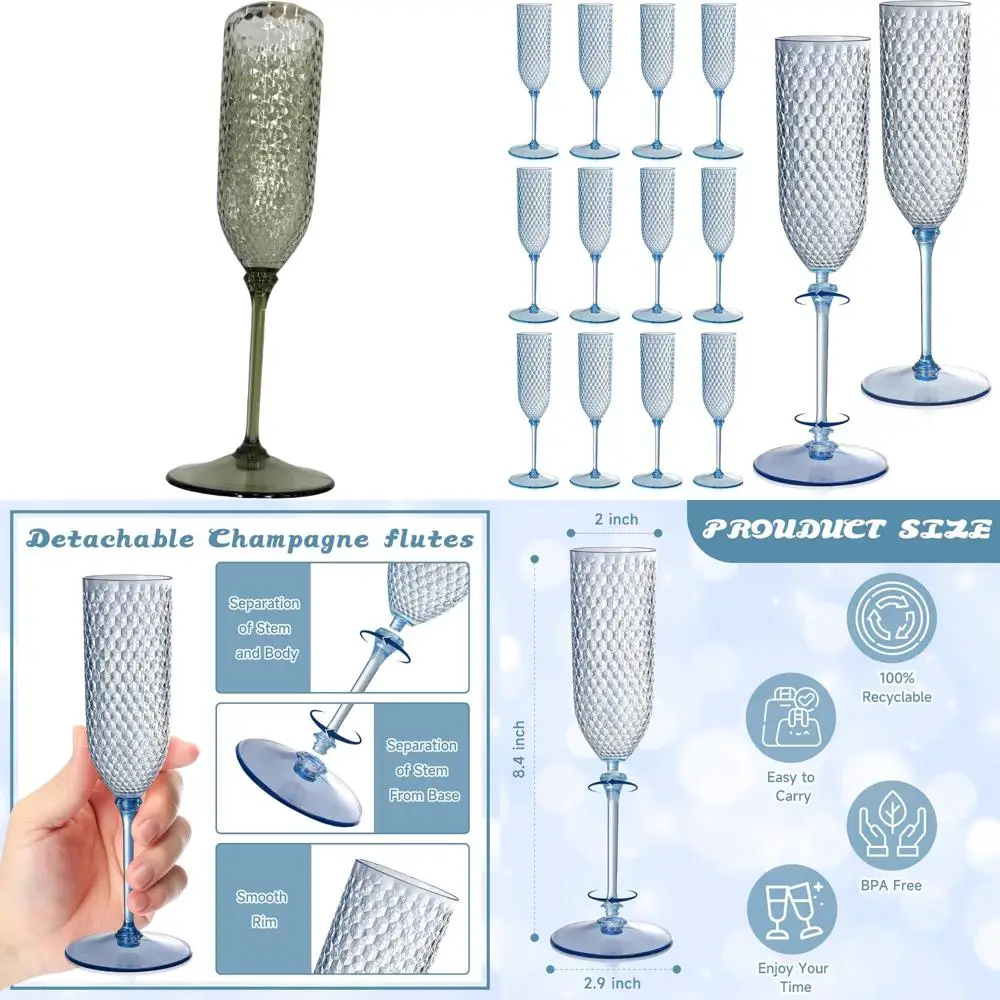 

48 Pack Green Detachable 2 piece Champagne Flutes 5.5 Oz Unbreakable Plastic Mimosa Disposable Champagne Glasses Drinking Cups S
