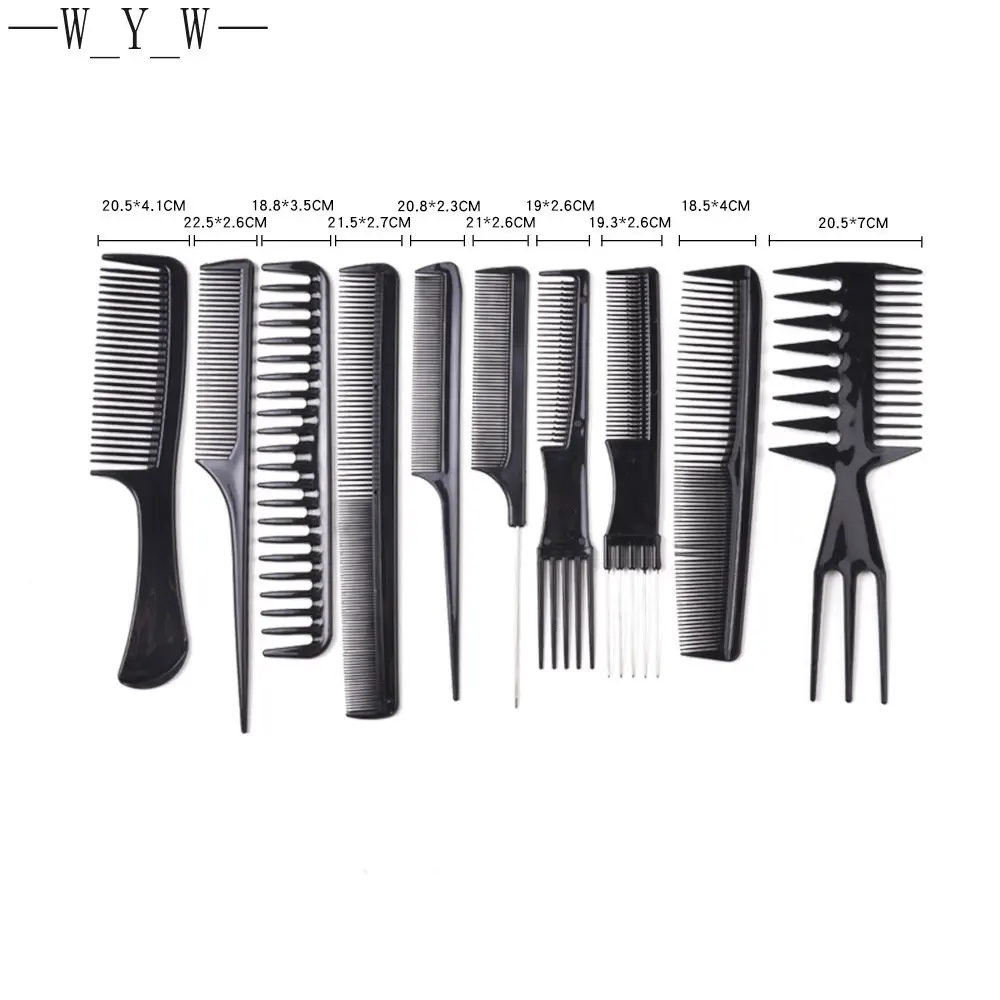 10 Pcs/Set Professional Hair Brush Comb Salon Barber Anti-static Hair Combs wig Hairdressing Combs Hair Care Styling Tools