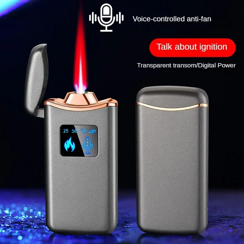 Intelligent Induction Voice Controlled Red Flame, Windproof Inflatable Lighter with Power Display, Type-C Charging, Fashion Gift