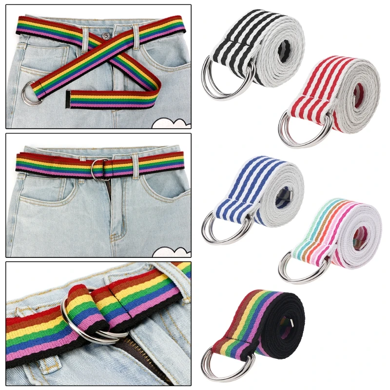 

Waist Belt Metal Buckle Double Rings Nylon Canvas Strap Casual Fashion Waistband