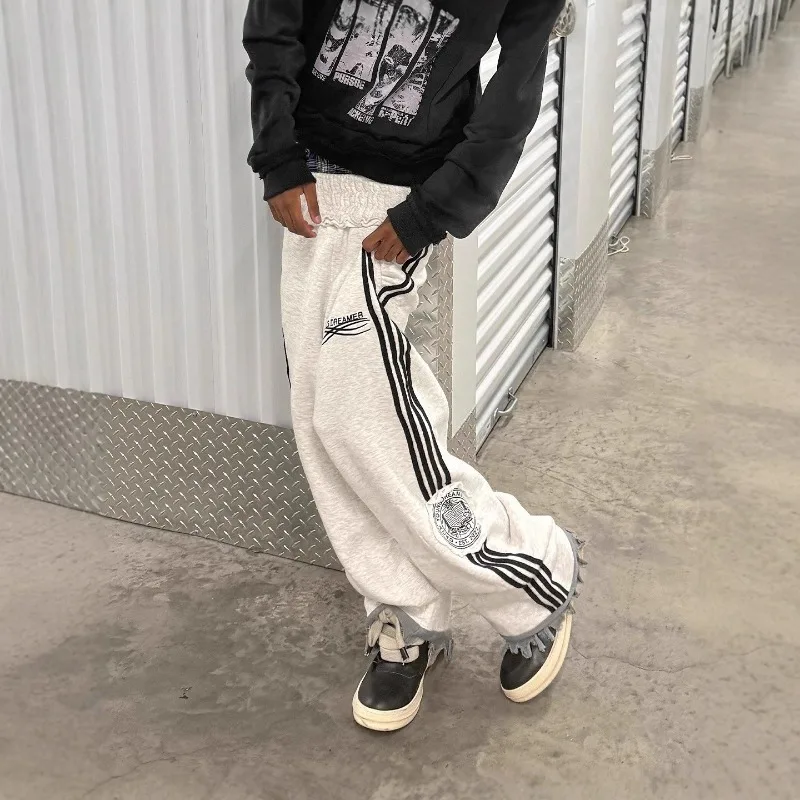 

Y2k Clothes 2026 Men's High Street Fashion Striped Pants with Ankle Splice Print Minimalist Versatile Trousers Спортивные Штаны