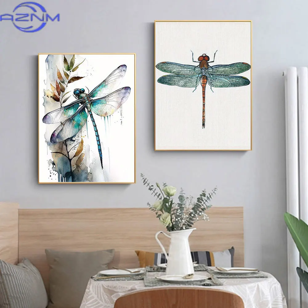 AZNM Dragonfly Canvas Scrawl Painting Coloured Drawing Posters High-definition Prints Wall Artwork Pictures Cuadros For Living R