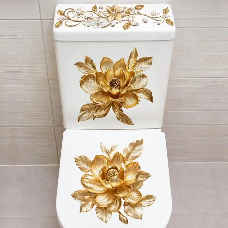 1Set New Gold Diamond Flower Bathroom Toilet Waterproof Toilet Lid Toilet Sticker Self-Adhesive Sticker