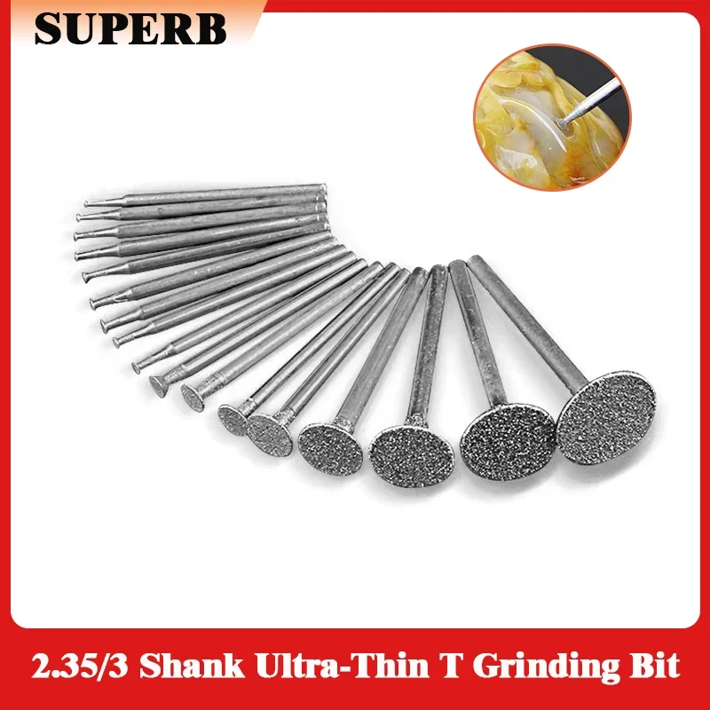 

1/5/10Pcs 2.35/3 Shank Grinding Bit Accessory Ultra-Thin T Head 0.5~16mm H-Needle Bowl Shape Electroplated Diamond Burr Bits