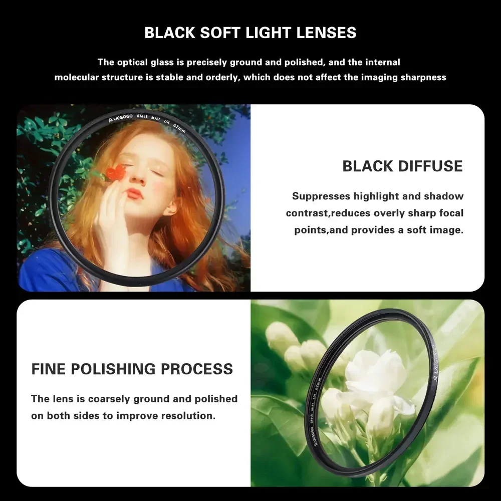 ضباب أسود 1/4 مرشحات عدسة الكاميرا الناعمة السوداء 49 مللي متر 52 مللي متر 55 مللي متر 58 مللي متر 62 مللي متر 67 مللي متر 72 مللي متر 77 مللي متر 82 مللي متر لعدسات كاميرا كانون نيكون سوني