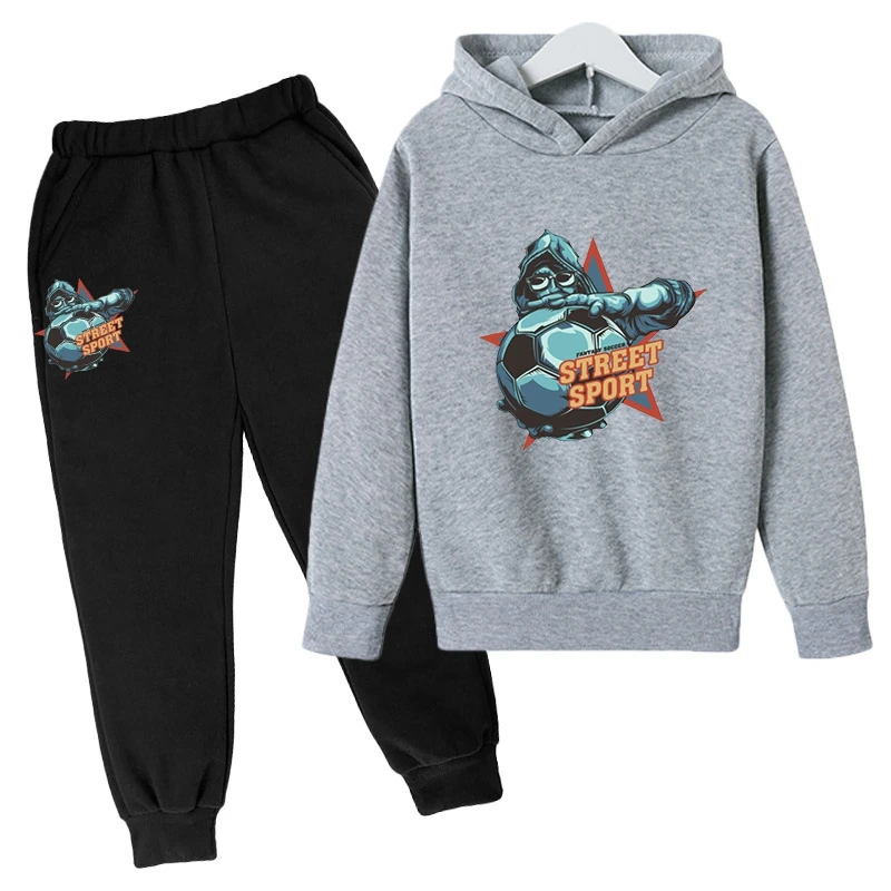 Street Sports Pattern Printed Kid\'s Pure Cotton Spring Autumn Hoodie Set Fashion Casual Hooded Tops + Sweatpants Sets