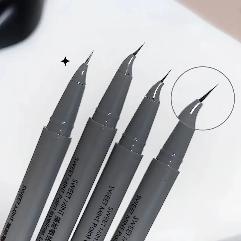 Gebogener Eyeliner-Stift, ultrafein, schnell trocknend, flüssiger Eyeliner, einfach aufzutragen, Lying-Silkworm-Stift, Schwarzbraun, für die unteren Wimpern, Augen-Make-up – Detail 9
