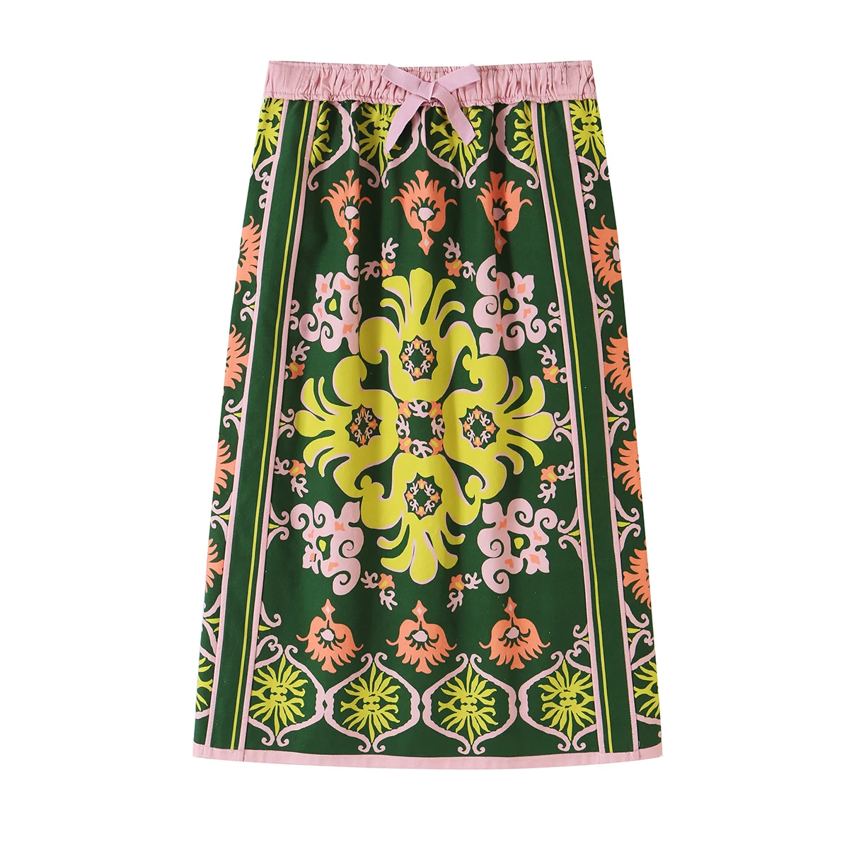 KONDALA Damen Schickes Boho-Set mit bedrucktem Hemd und Rock, Schleifenhemd, Midirock mit elastischem Bund, 2026 Frühherbst, schickes, elegantes Gartenparty-Set – Detail 14
