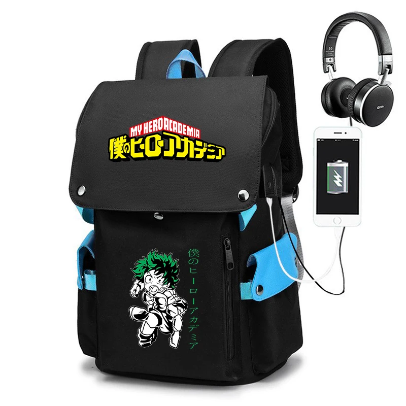 My Hero Academia plecak z kreskówek młodzieżowy tornister studencki o dużej pojemności torba podróżna USB na zewnątrz